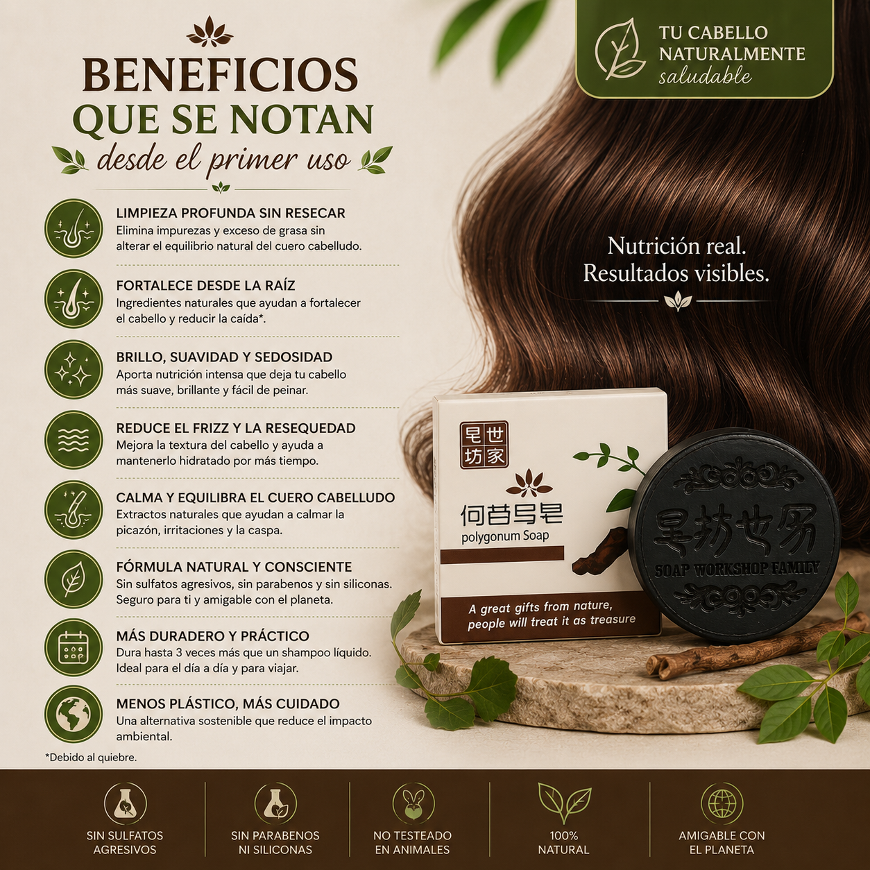 SHAMPOO EN BARRA NATURAL 🌿✨ Cabello limpio, suave y con brillo natural sin químicos agresivos