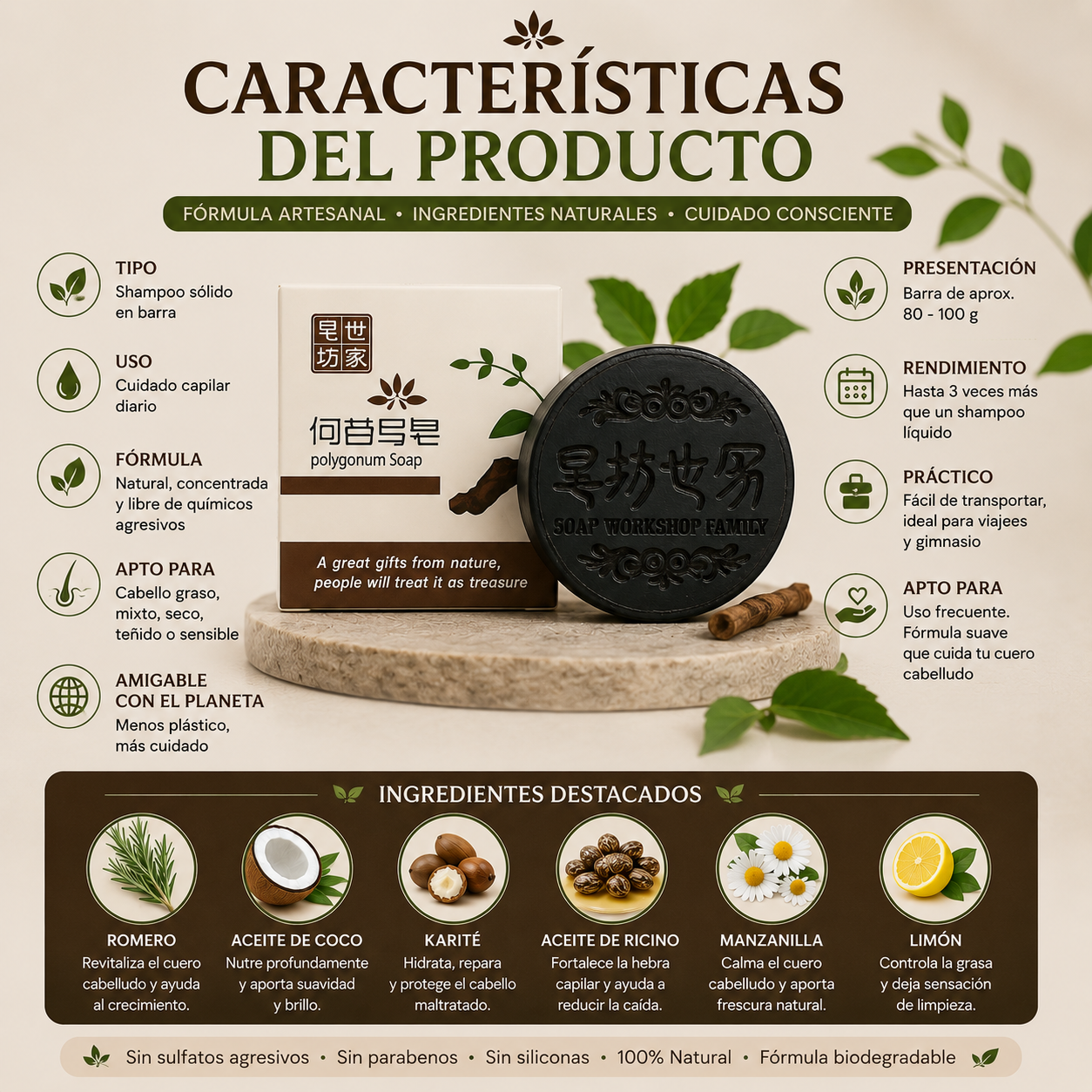 SHAMPOO EN BARRA NATURAL 🌿✨ Cabello limpio, suave y con brillo natural sin químicos agresivos