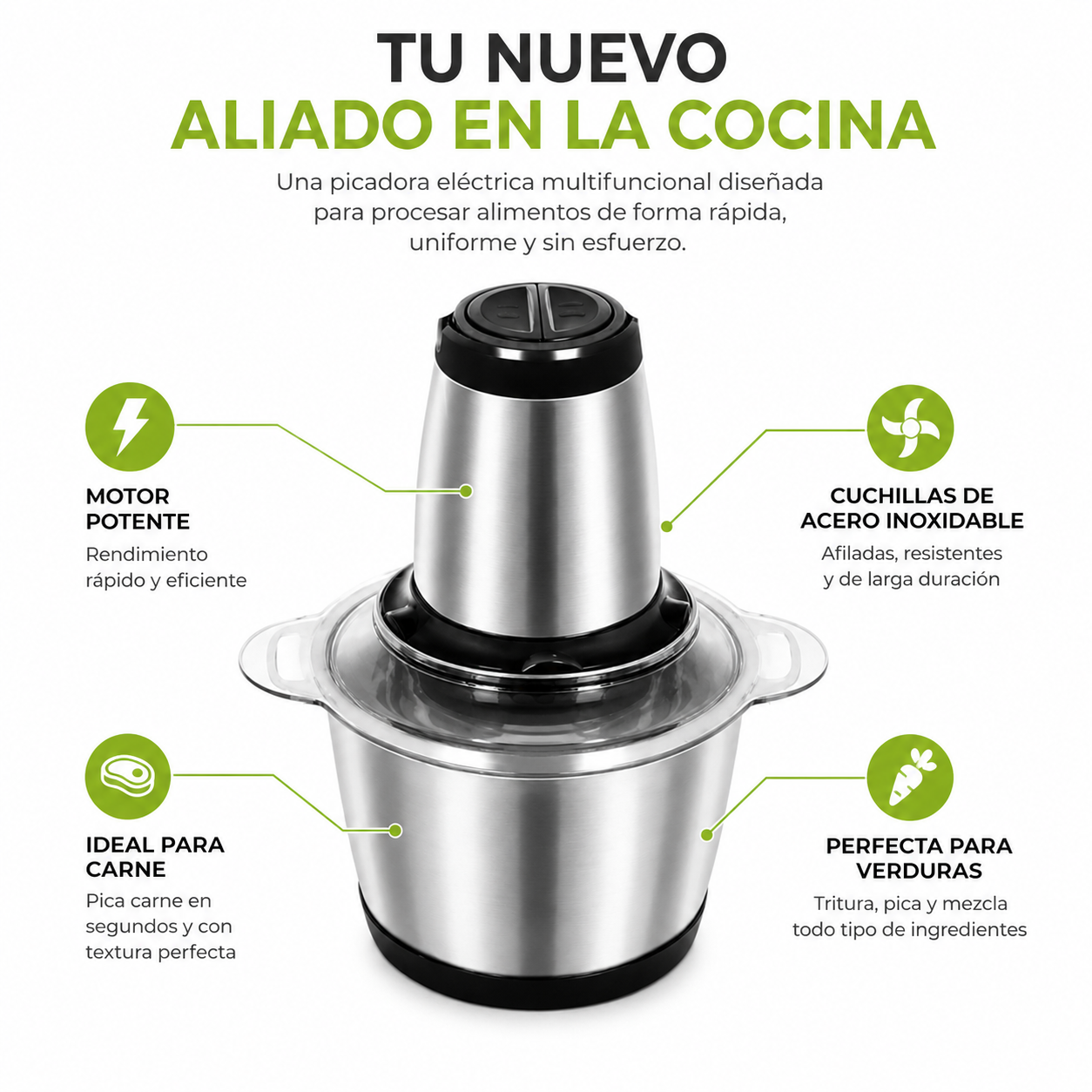 Procesador De Alimentos Multifuncional - Pica, Tritura y Procesa tus Ingredientes en Segundos sin Esfuerzo