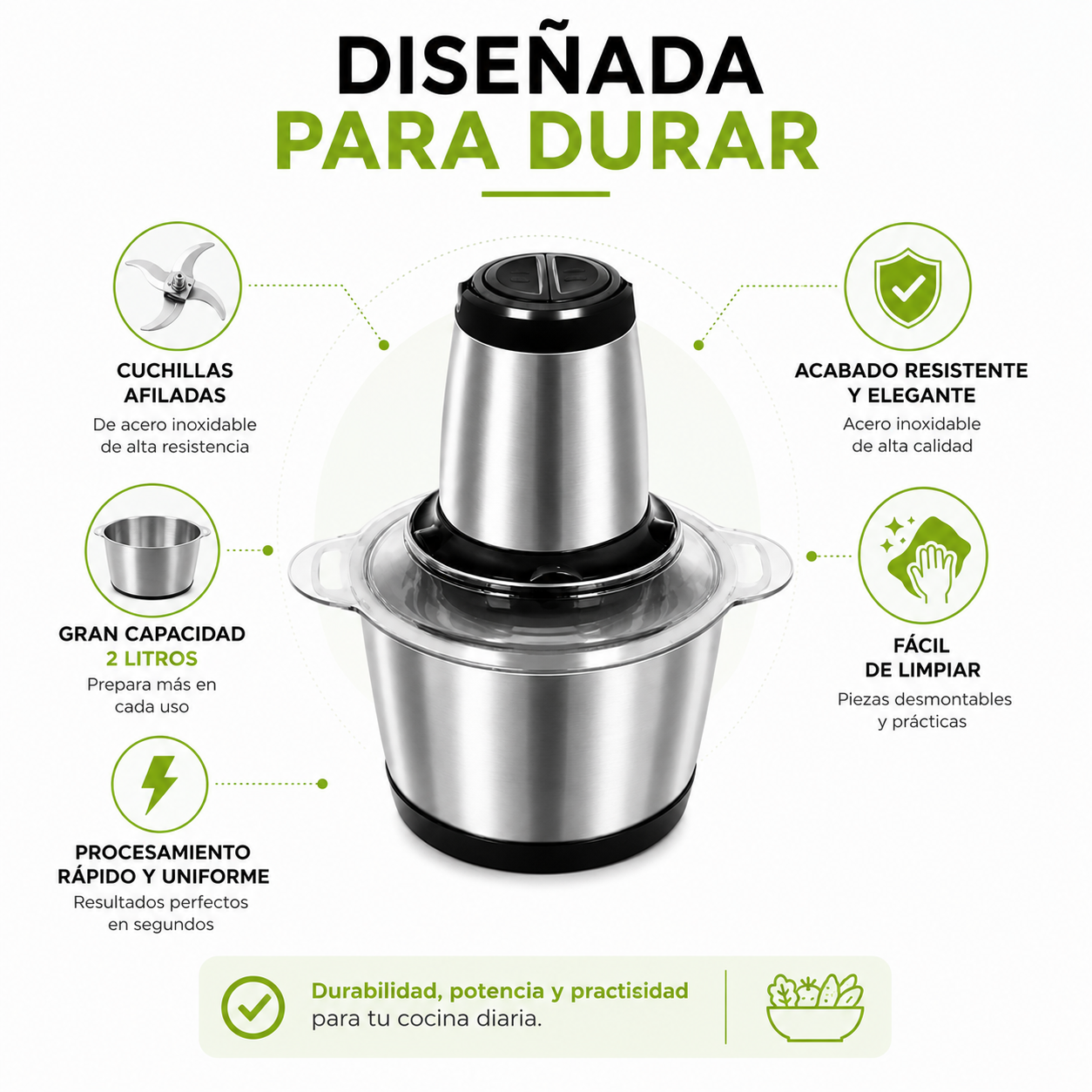 Procesador De Alimentos Multifuncional - Pica, Tritura y Procesa tus Ingredientes en Segundos sin Esfuerzo