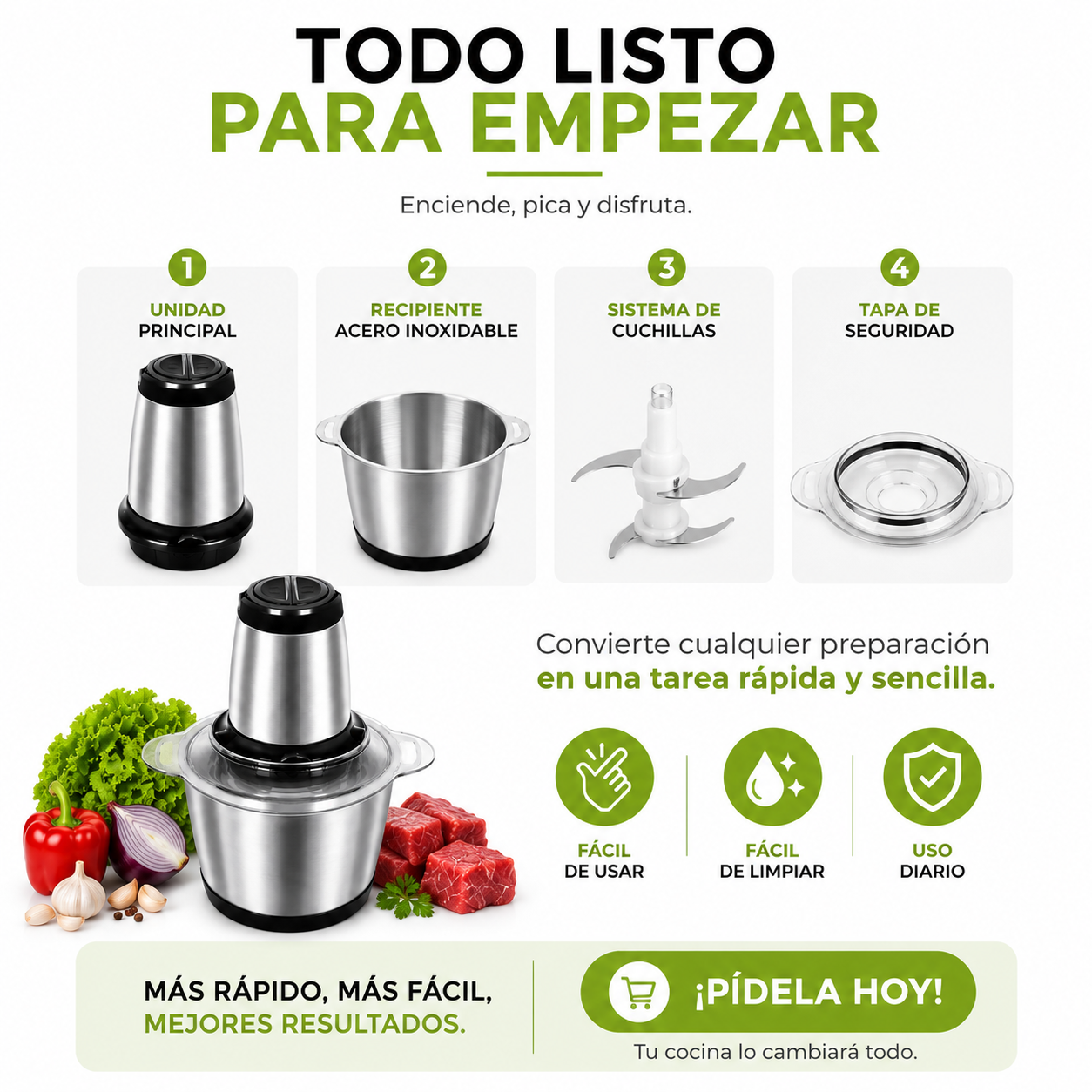 Procesador De Alimentos Multifuncional - Pica, Tritura y Procesa tus Ingredientes en Segundos sin Esfuerzo
