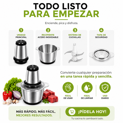 Procesador De Alimentos Multifuncional - Pica, Tritura y Procesa tus Ingredientes en Segundos sin Esfuerzo