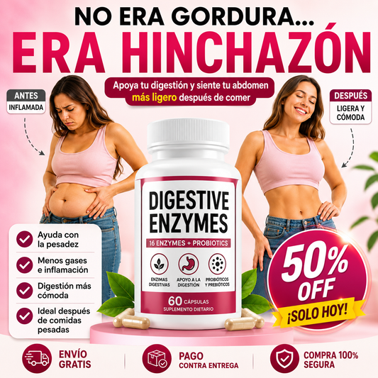 DIGESTIVE ENZYMES™ Apoya tu digestión y siente tu abdomen más ligero después de comer