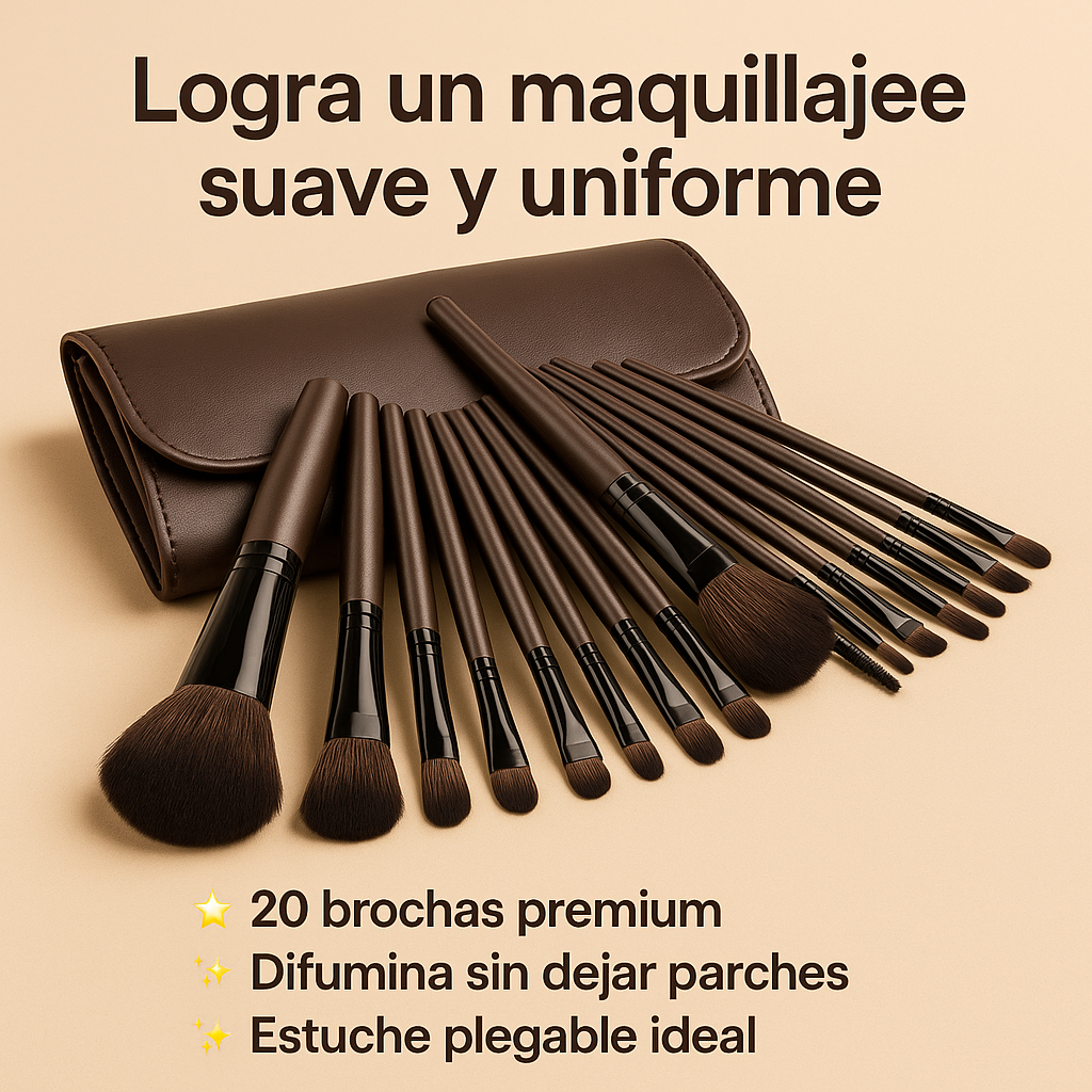 ✨ Set Profesional de Brochas de Maquillaje – 20 Piezas + Estuche Premium