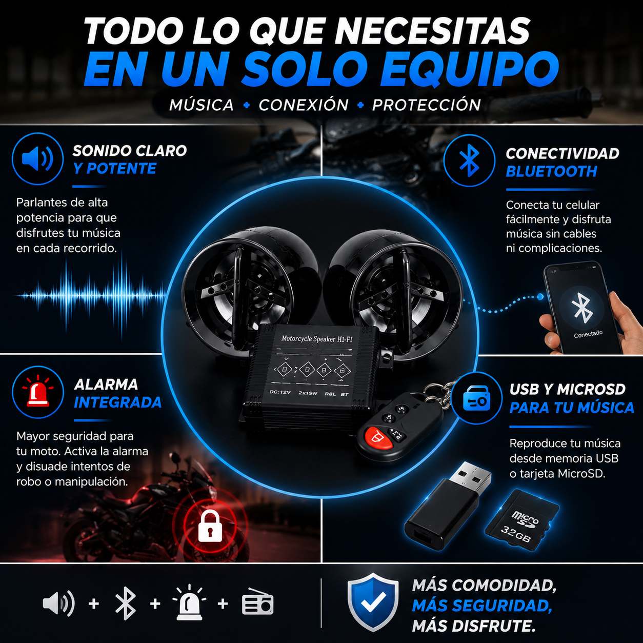 Radio Alarma Parlante™ Una Mejor Experiencia con Música y Seguridad para tu Moto