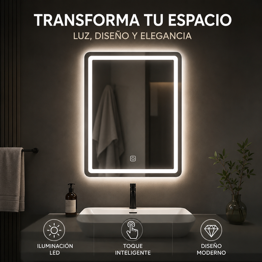 Espejo LED - Convierte cualquier baño en un espacio moderno, elegante y perfectamente iluminado.