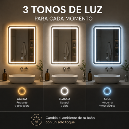 Espejo LED - Convierte cualquier baño en un espacio moderno, elegante y perfectamente iluminado.