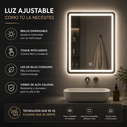 Espejo LED - Convierte cualquier baño en un espacio moderno, elegante y perfectamente iluminado.
