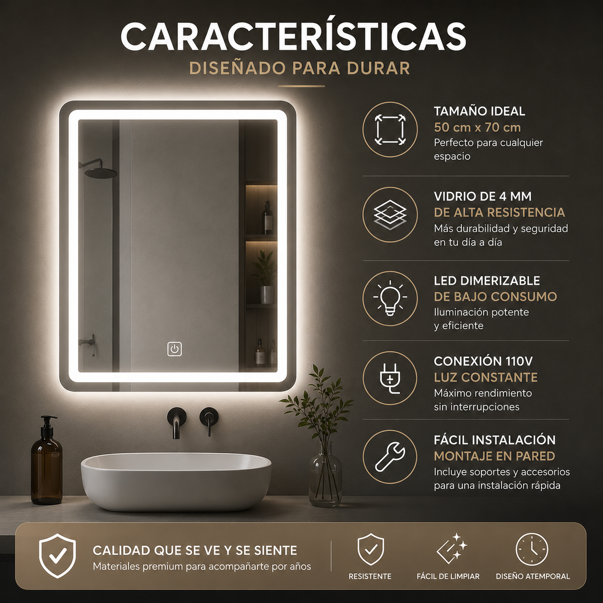 Espejo LED - Convierte cualquier baño en un espacio moderno, elegante y perfectamente iluminado.