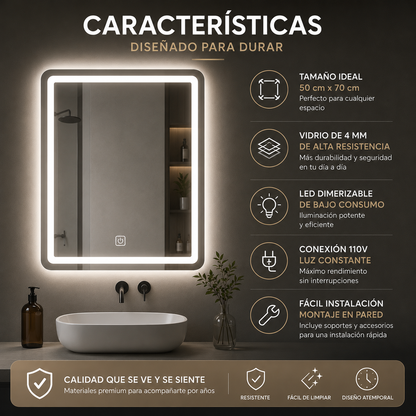 Espejo LED - Convierte cualquier baño en un espacio moderno, elegante y perfectamente iluminado.