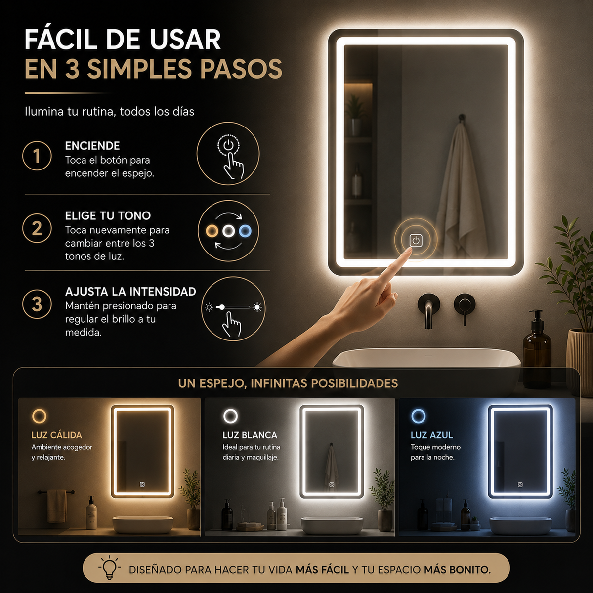 Espejo LED - Convierte cualquier baño en un espacio moderno, elegante y perfectamente iluminado.