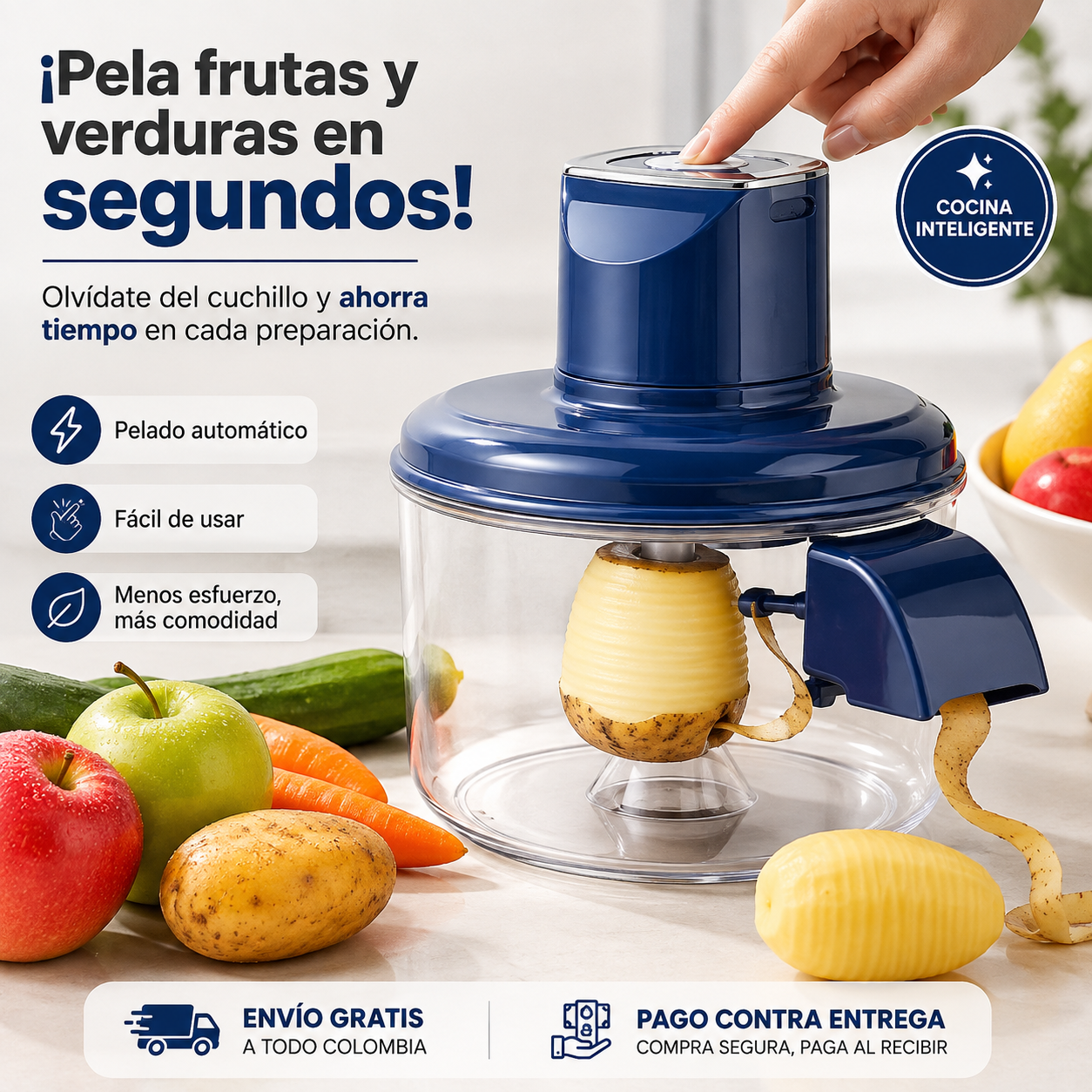 Peladora Eléctrica Automática | Pela Frutas y Verduras en Segundos con Solo un Botón
