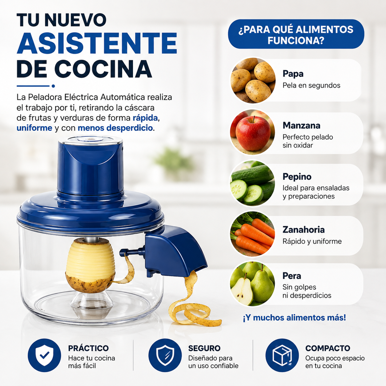 Peladora Eléctrica Automática | Pela Frutas y Verduras en Segundos con Solo un Botón