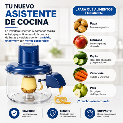 Peladora Eléctrica Automática | Pela Frutas y Verduras en Segundos con Solo un Botón