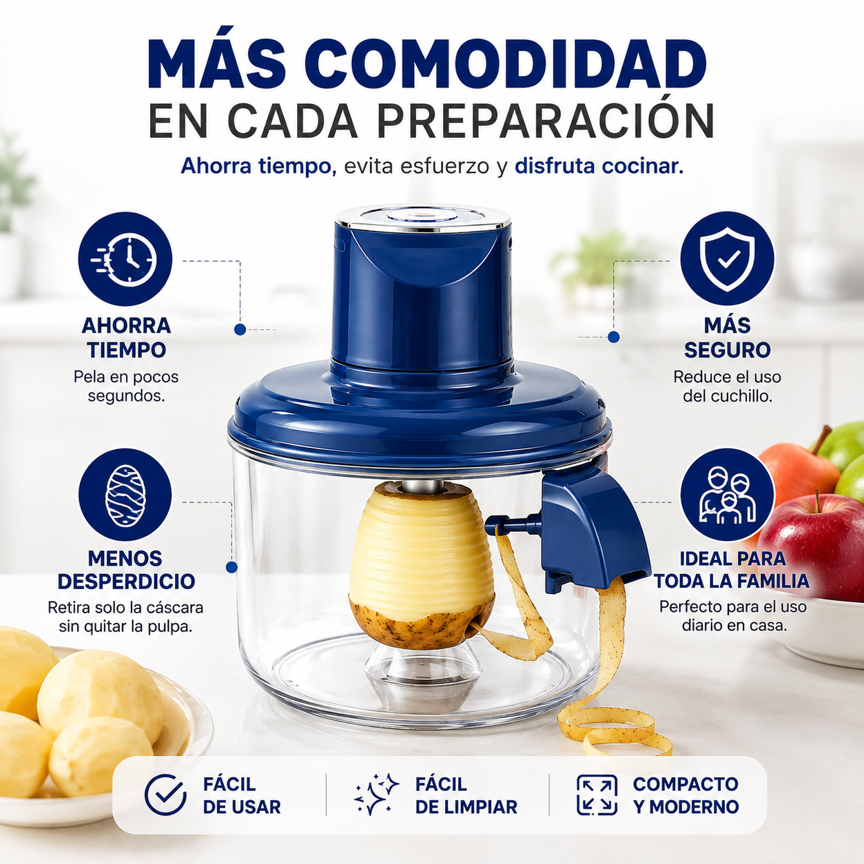 Peladora Eléctrica Automática | Pela Frutas y Verduras en Segundos con Solo un Botón