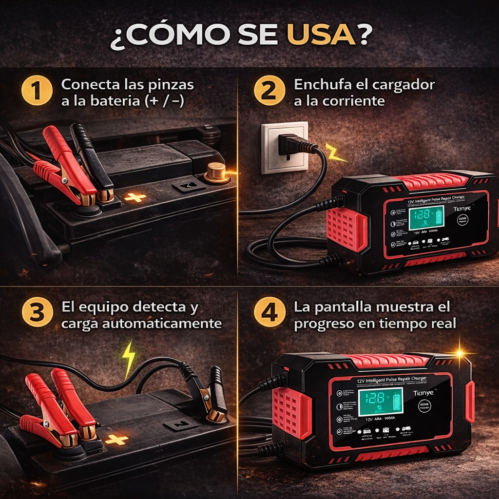 Cargador Inteligente 12V para Baterías – Cuida, recupera y extiende la vida de tu batería