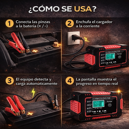 Cargador Inteligente 12V para Baterías – Cuida, recupera y extiende la vida de tu batería