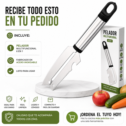 PELADOR MULTIFUNCIONAL 6 EN 1™ Más rapidez, menos esfuerzo y una cocina mucho más práctica