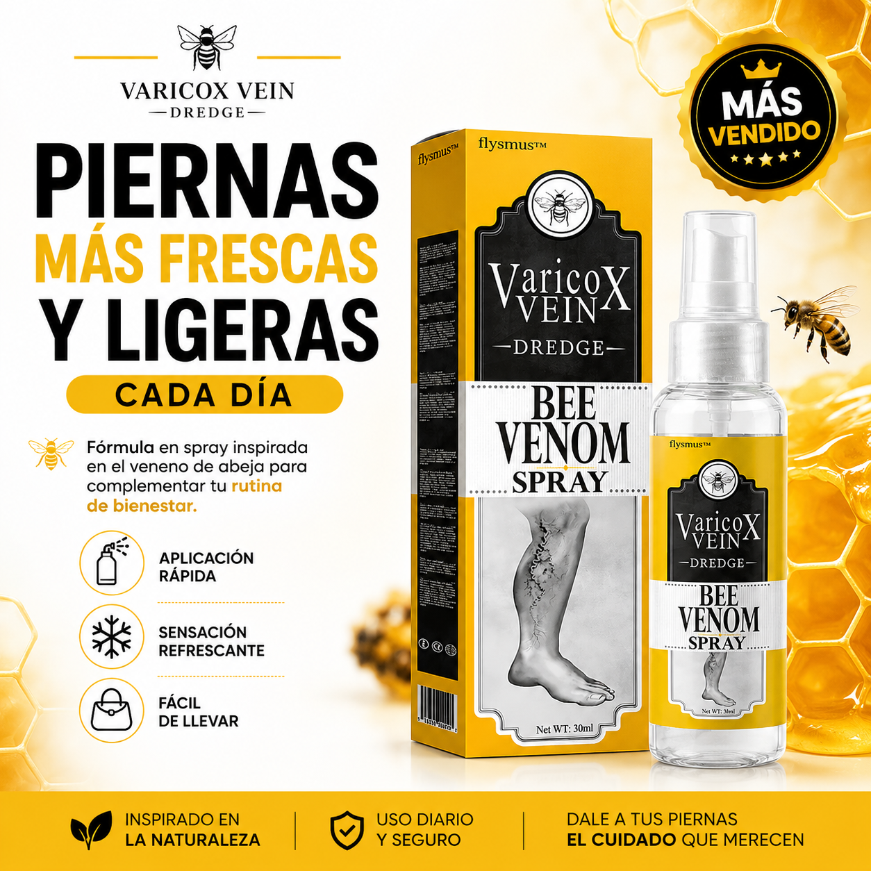 VARICOX VEIN BEE VENOM SPRAY™ Sensación de frescura y ligereza para el cuidado diario de tus piernas
