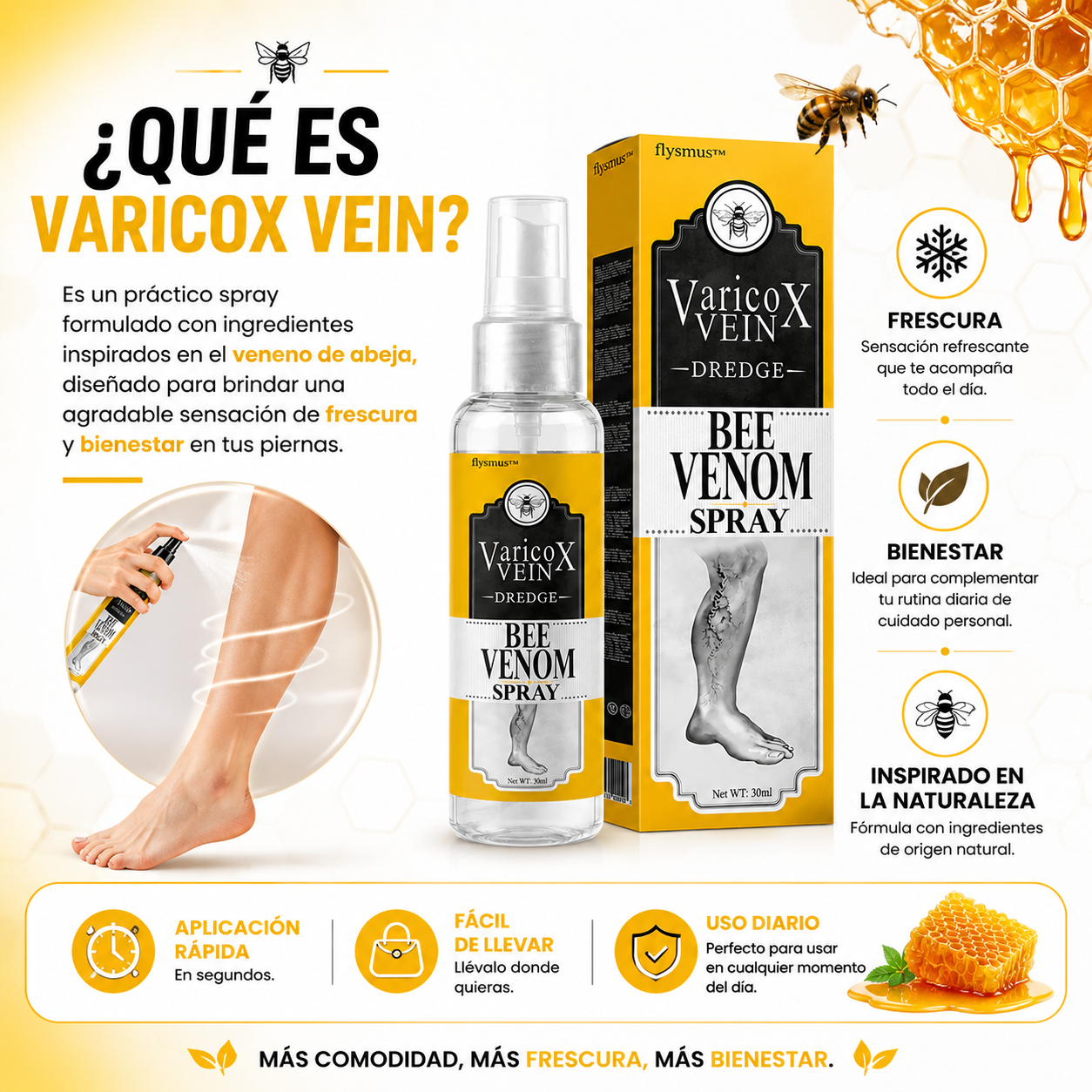 VARICOX VEIN BEE VENOM SPRAY™ Sensación de frescura y ligereza para el cuidado diario de tus piernas