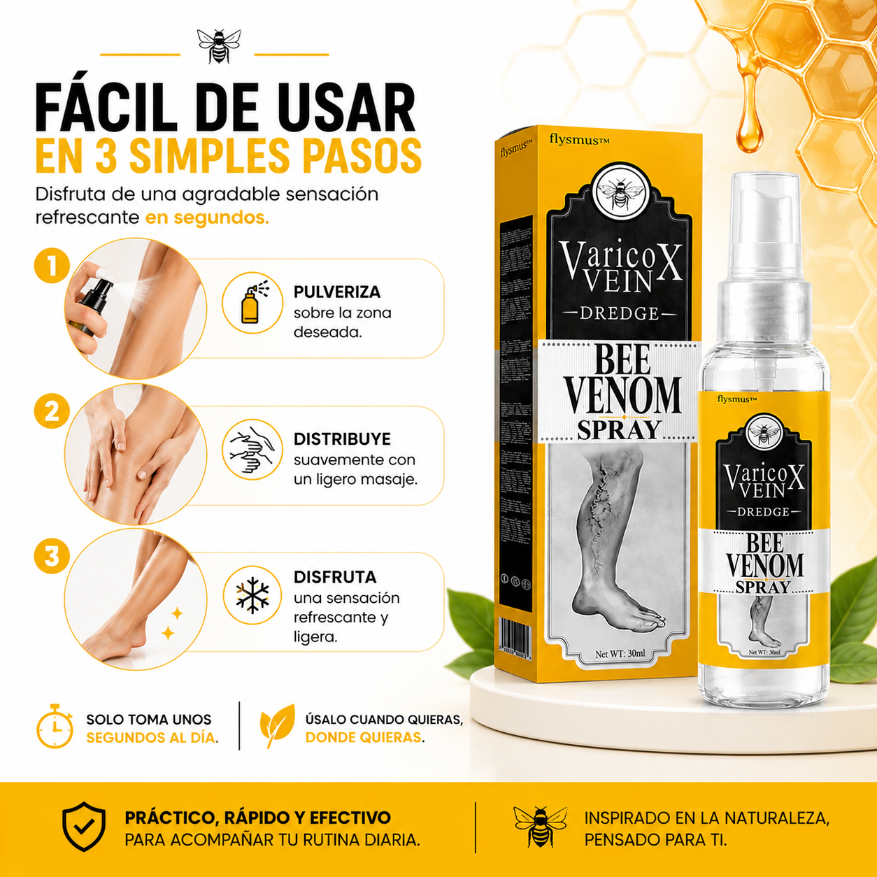 VARICOX VEIN BEE VENOM SPRAY™ Sensación de frescura y ligereza para el cuidado diario de tus piernas
