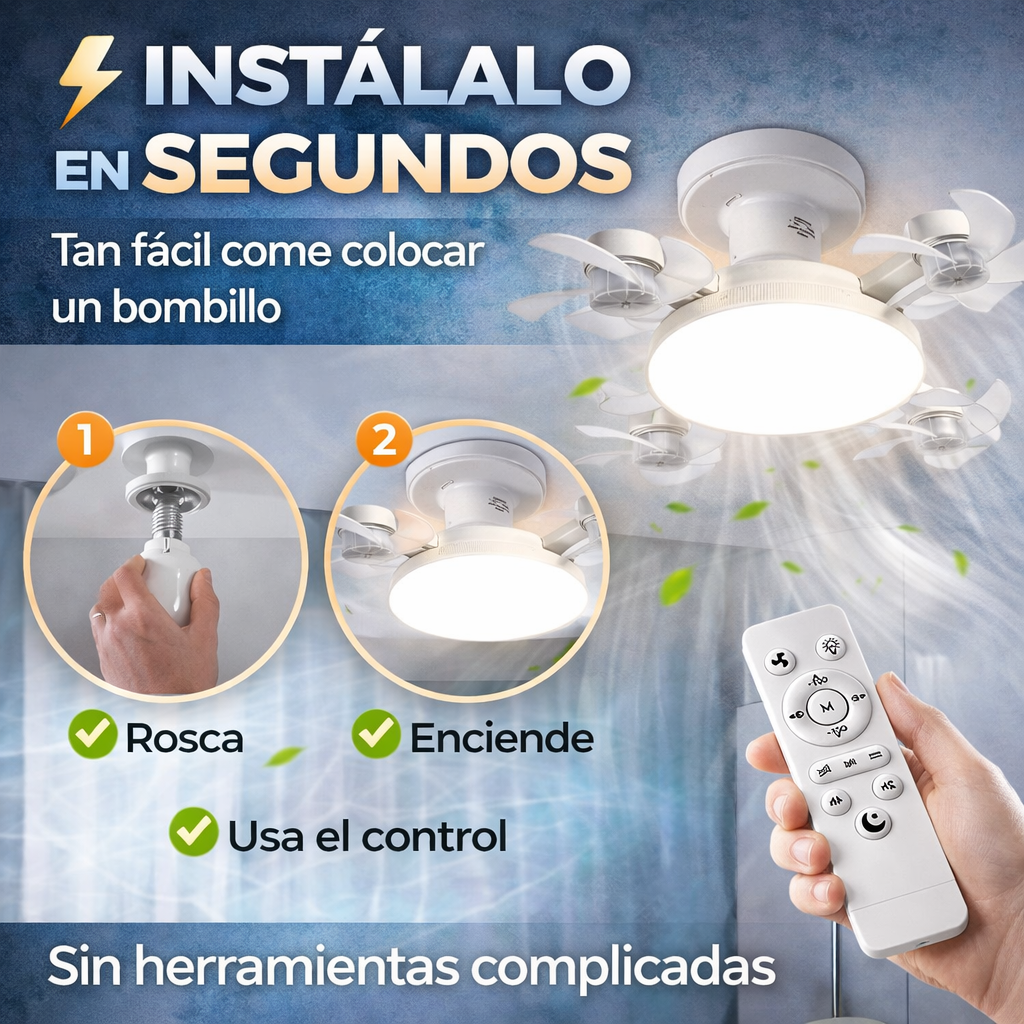 Ventilador de Techo con Luz LED 3 en 1 – Aire Fresco, Iluminación y Control Total en un Solo Dispositivo
