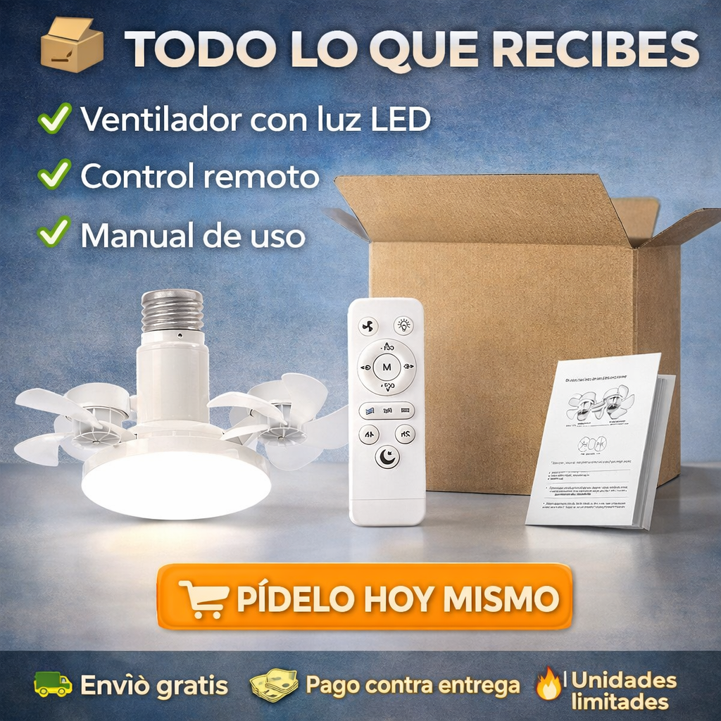Ventilador de Techo con Luz LED 3 en 1 – Aire Fresco, Iluminación y Control Total en un Solo Dispositivo