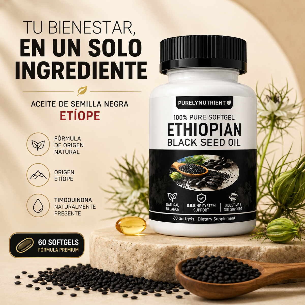 ETHIOPIAN BLACK SEED OIL™ Una forma más sencilla de acompañar tu bienestar diario.