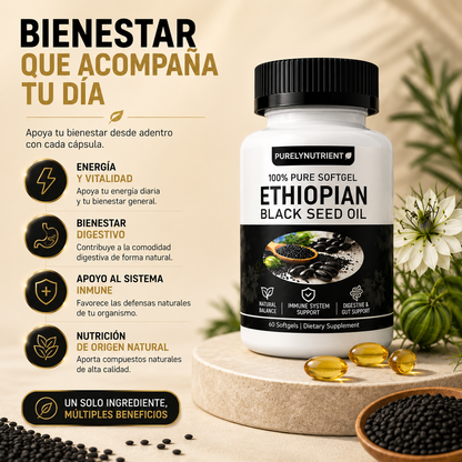 ETHIOPIAN BLACK SEED OIL™ Una forma más sencilla de acompañar tu bienestar diario.