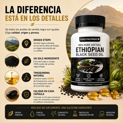 ETHIOPIAN BLACK SEED OIL™ Una forma más sencilla de acompañar tu bienestar diario.