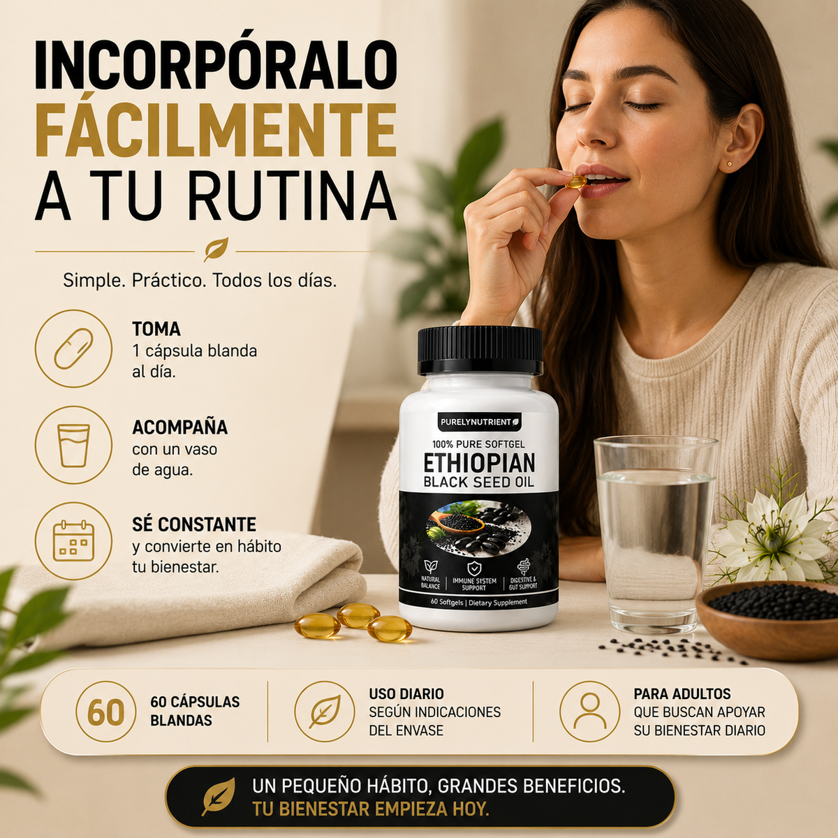 ETHIOPIAN BLACK SEED OIL™ Una forma más sencilla de acompañar tu bienestar diario.