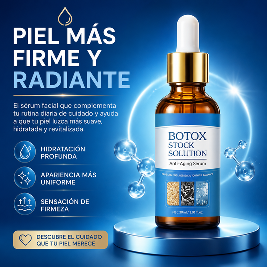 BOTOX STOCK SOLUTION™  Dale a tu piel una apariencia más suave, hidratada y radiante todos los días.