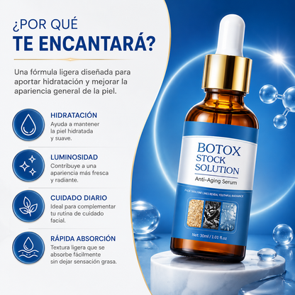 BOTOX STOCK SOLUTION™  Dale a tu piel una apariencia más suave, hidratada y radiante todos los días.