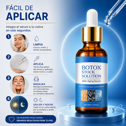 BOTOX STOCK SOLUTION™  Dale a tu piel una apariencia más suave, hidratada y radiante todos los días.