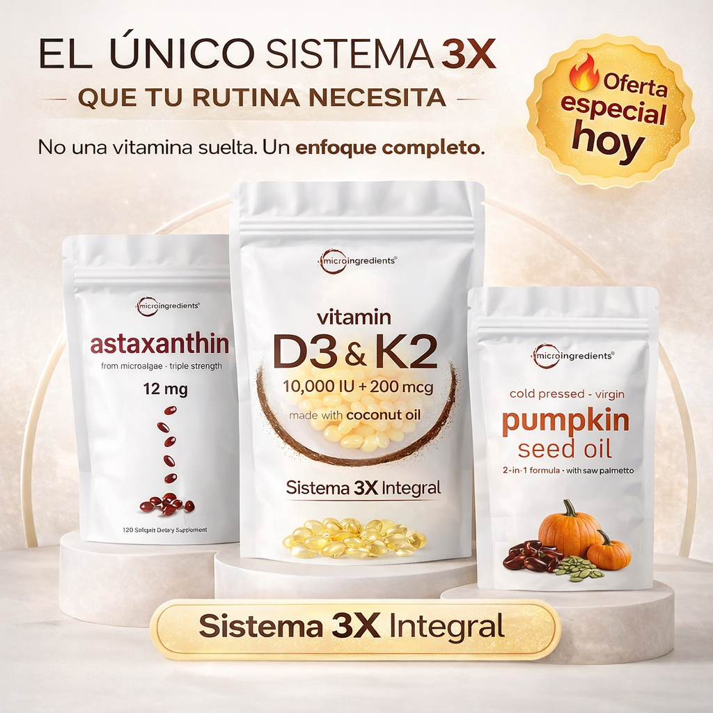 Kit Regenerativo Premium 3X – Astaxantina 12mg + Vitamina D3 K2 + Pumpkin Seed Oil