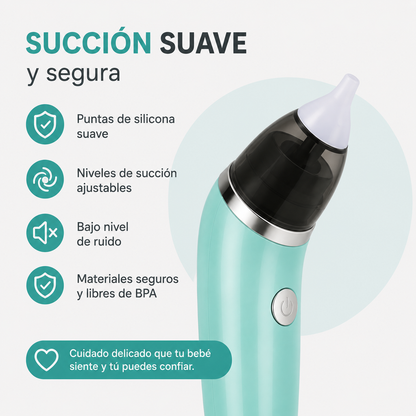 Aspirador Nasal Eléctrico para Bebés - Despeja la nariz de tu bebé de forma práctica, cómoda y delicada