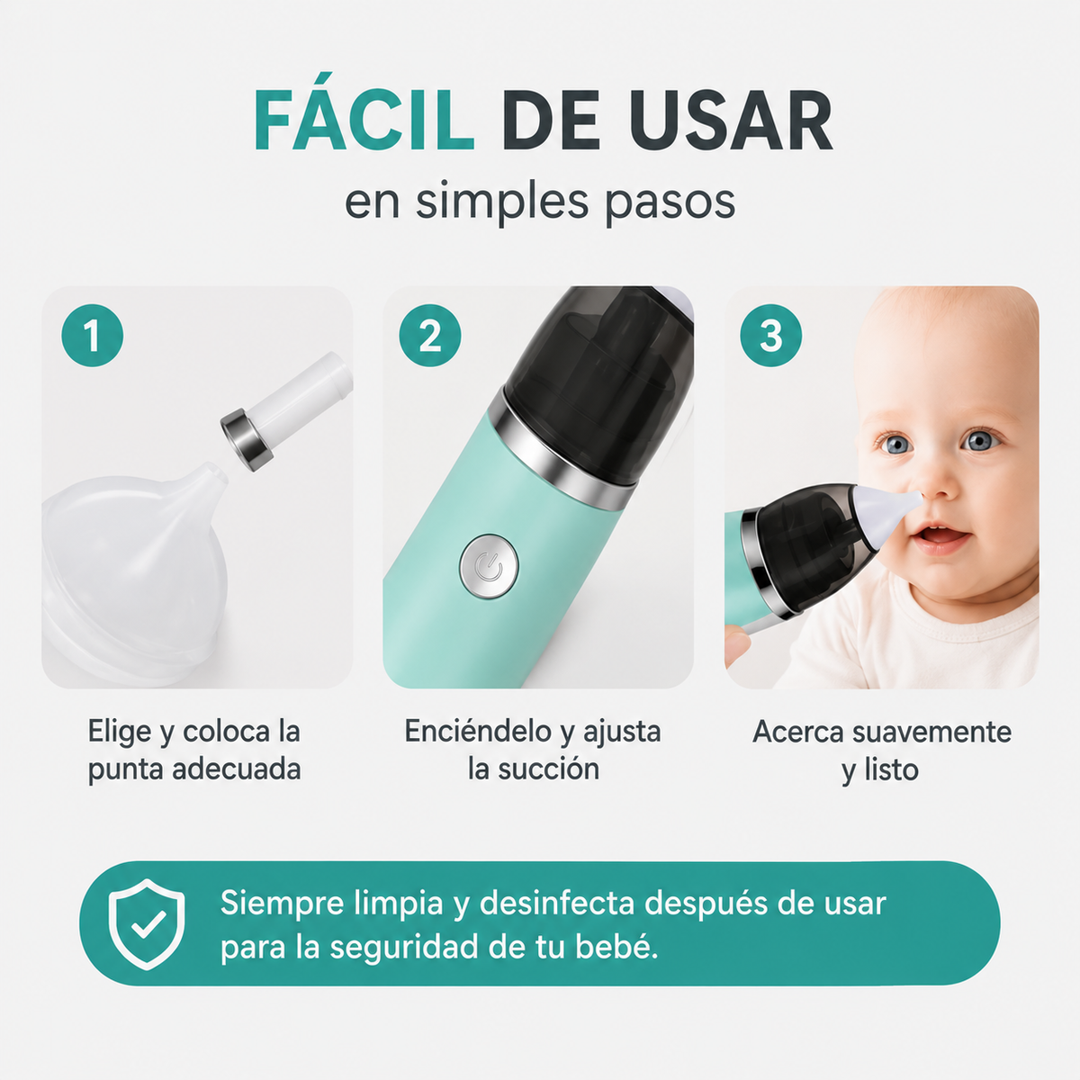 Aspirador Nasal Eléctrico para Bebés - Despeja la nariz de tu bebé de forma práctica, cómoda y delicada