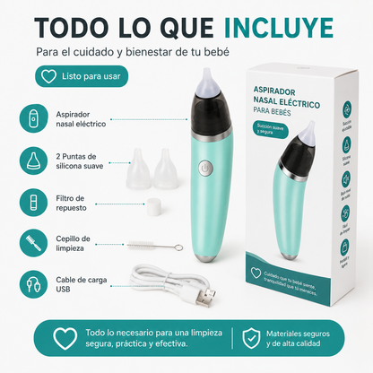 Aspirador Nasal Eléctrico para Bebés - Despeja la nariz de tu bebé de forma práctica, cómoda y delicada