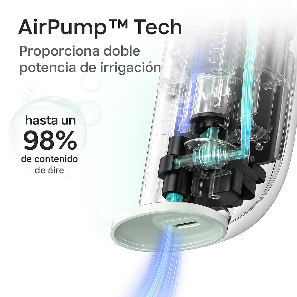 AirPump® Irrigador Dental Portatil - 4 Boquillas y Estuche.