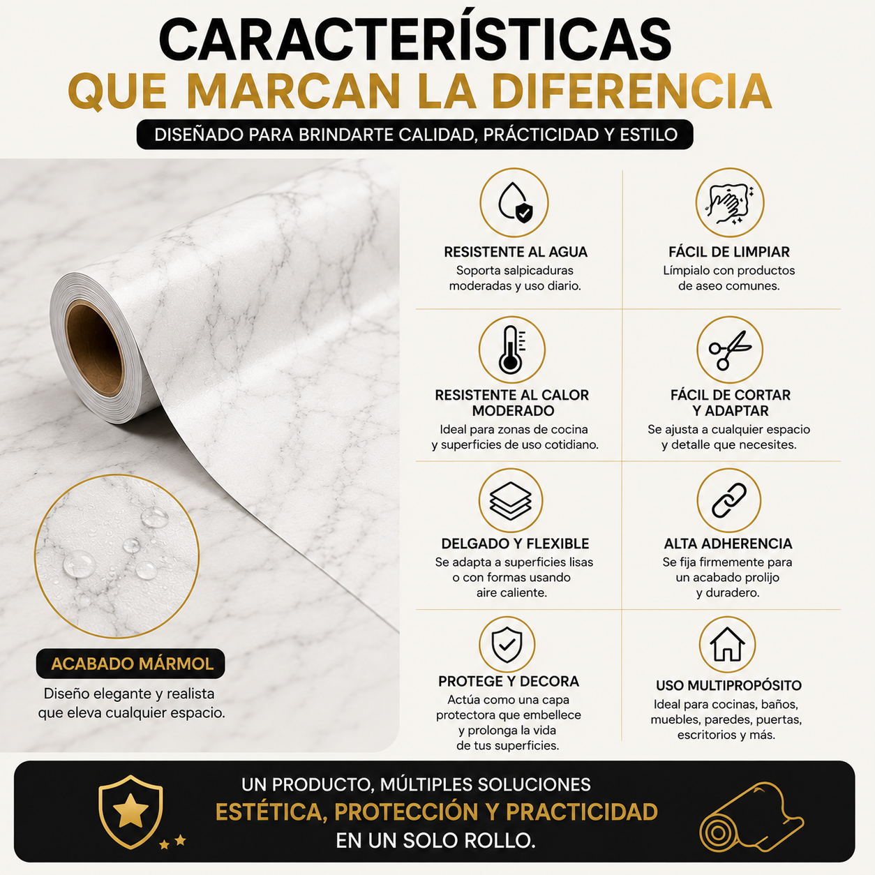 Papel Mármol Adhesivo Premium - Renueva tus espacios fácil, rápido y sin remodelaciones costosas