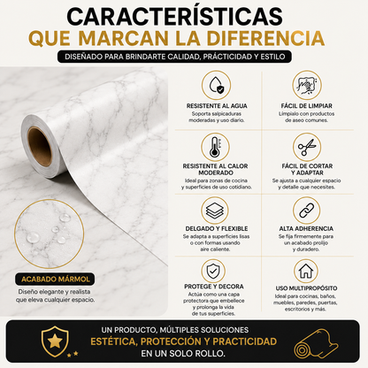 Papel Mármol Adhesivo Premium - Renueva tus espacios fácil, rápido y sin remodelaciones costosas