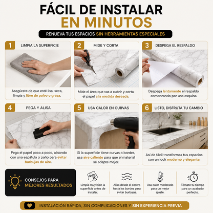 Papel Mármol Adhesivo Premium - Renueva tus espacios fácil, rápido y sin remodelaciones costosas