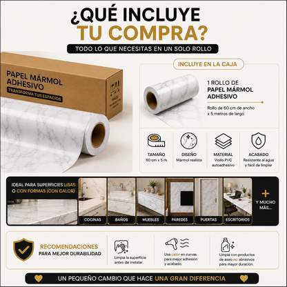 Papel Mármol Adhesivo Premium - Renueva tus espacios fácil, rápido y sin remodelaciones costosas