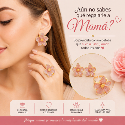 Set Floral Elegante (Aretes + Anillo Ajustable) 💝 El Regalo que Mamá Va a Usar y Amar Todos los Días