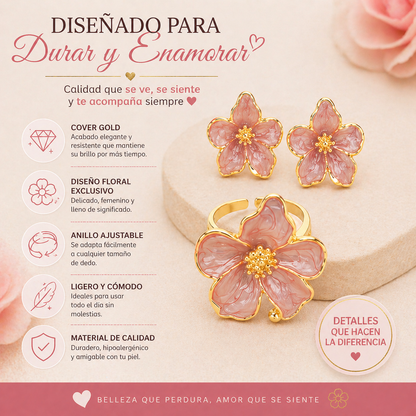 Set Floral Elegante (Aretes + Anillo Ajustable) 💝 El Regalo que Mamá Va a Usar y Amar Todos los Días