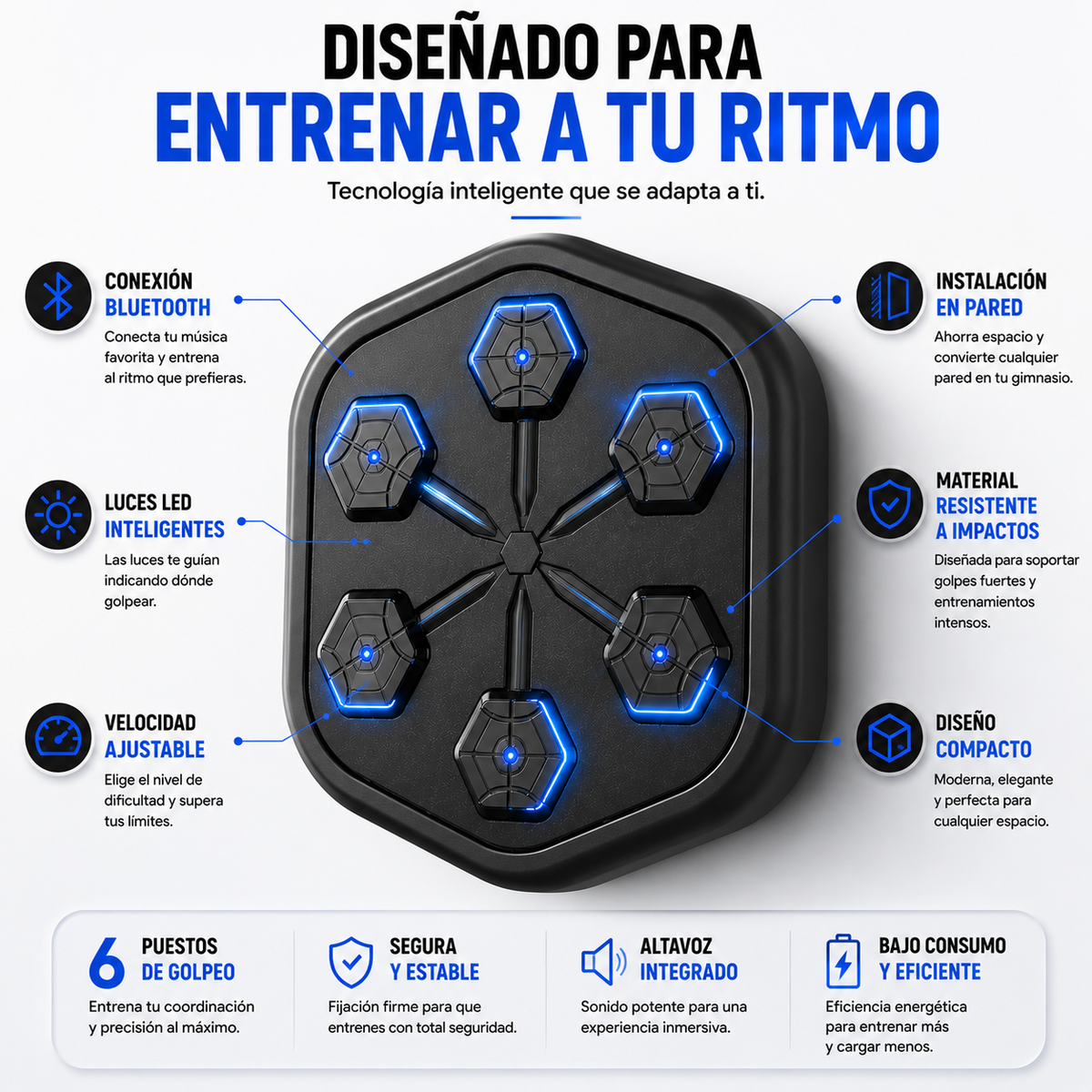 BoxBeat | Tablero de boxeo musical 6 PUESTOS - GRATIS guantes de box
