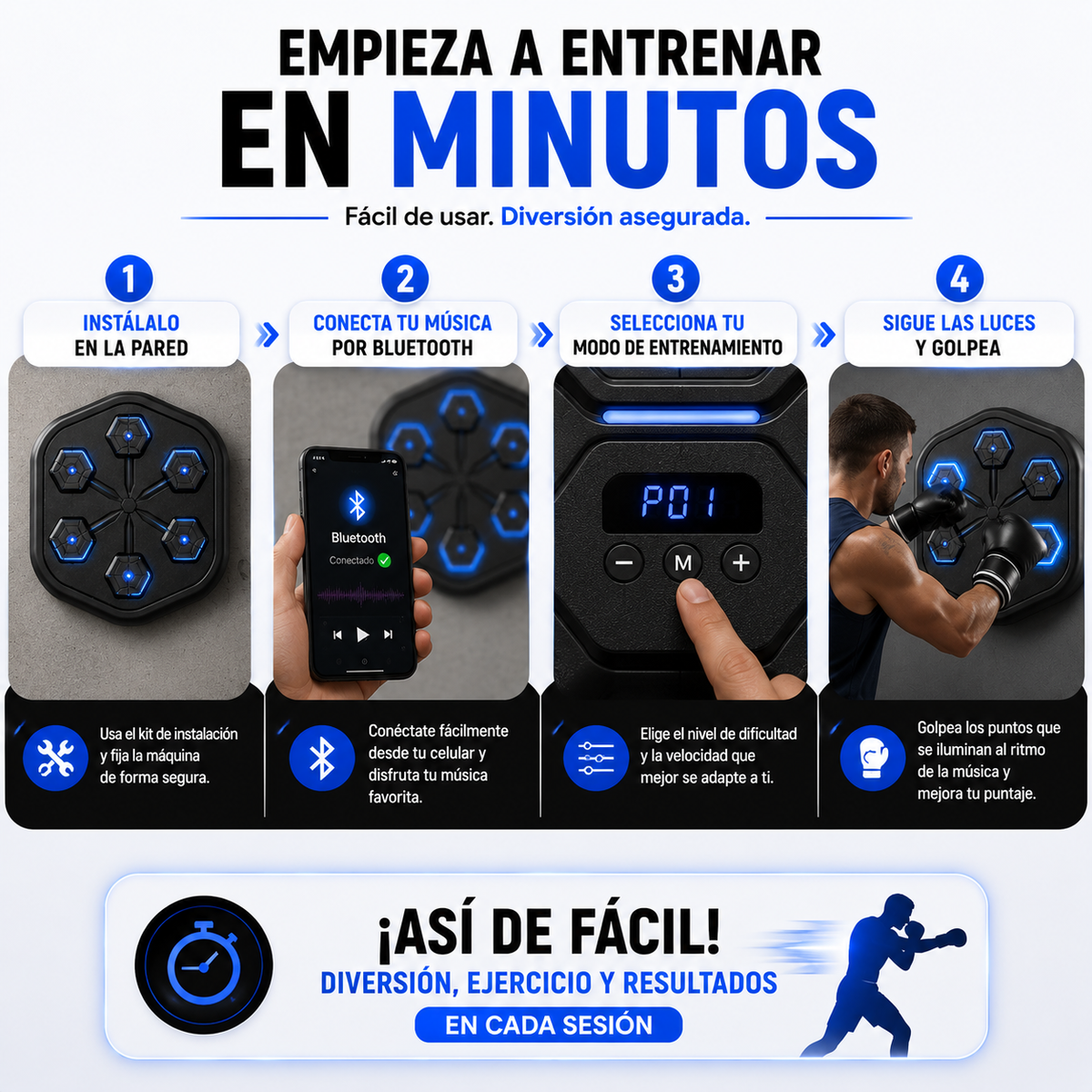 BoxBeat | Tablero de boxeo musical 6 PUESTOS - GRATIS guantes de box