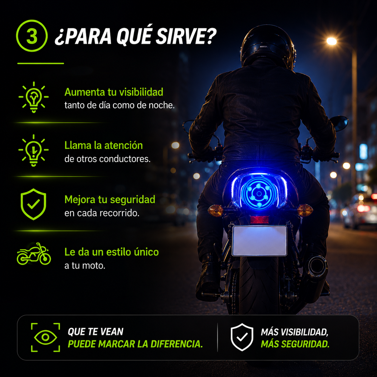 LightPro™- Dale a tu Moto un Estilo Único y Mayor Visibilidad con la Luz Trasera LED Giratoria Multicolor