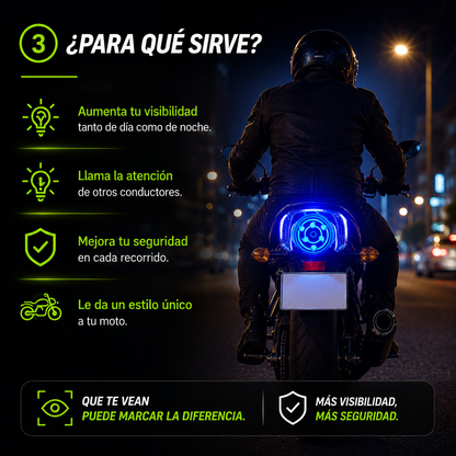 LightPro™- Dale a tu Moto un Estilo Único y Mayor Visibilidad con la Luz Trasera LED Giratoria Multicolor