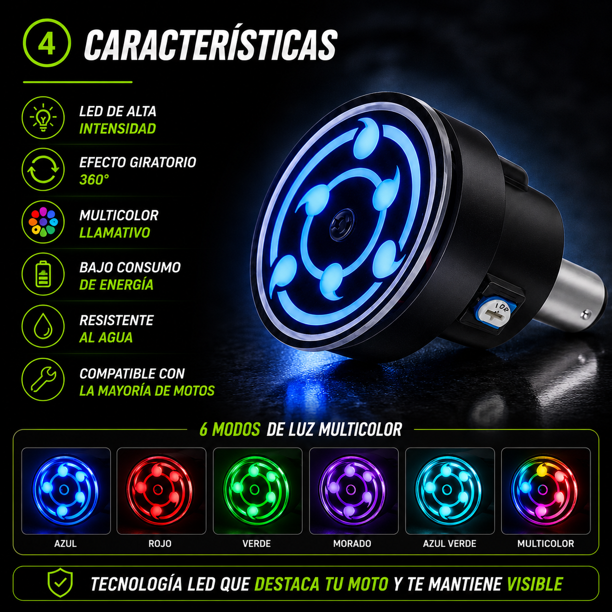 LightPro™- Dale a tu Moto un Estilo Único y Mayor Visibilidad con la Luz Trasera LED Giratoria Multicolor